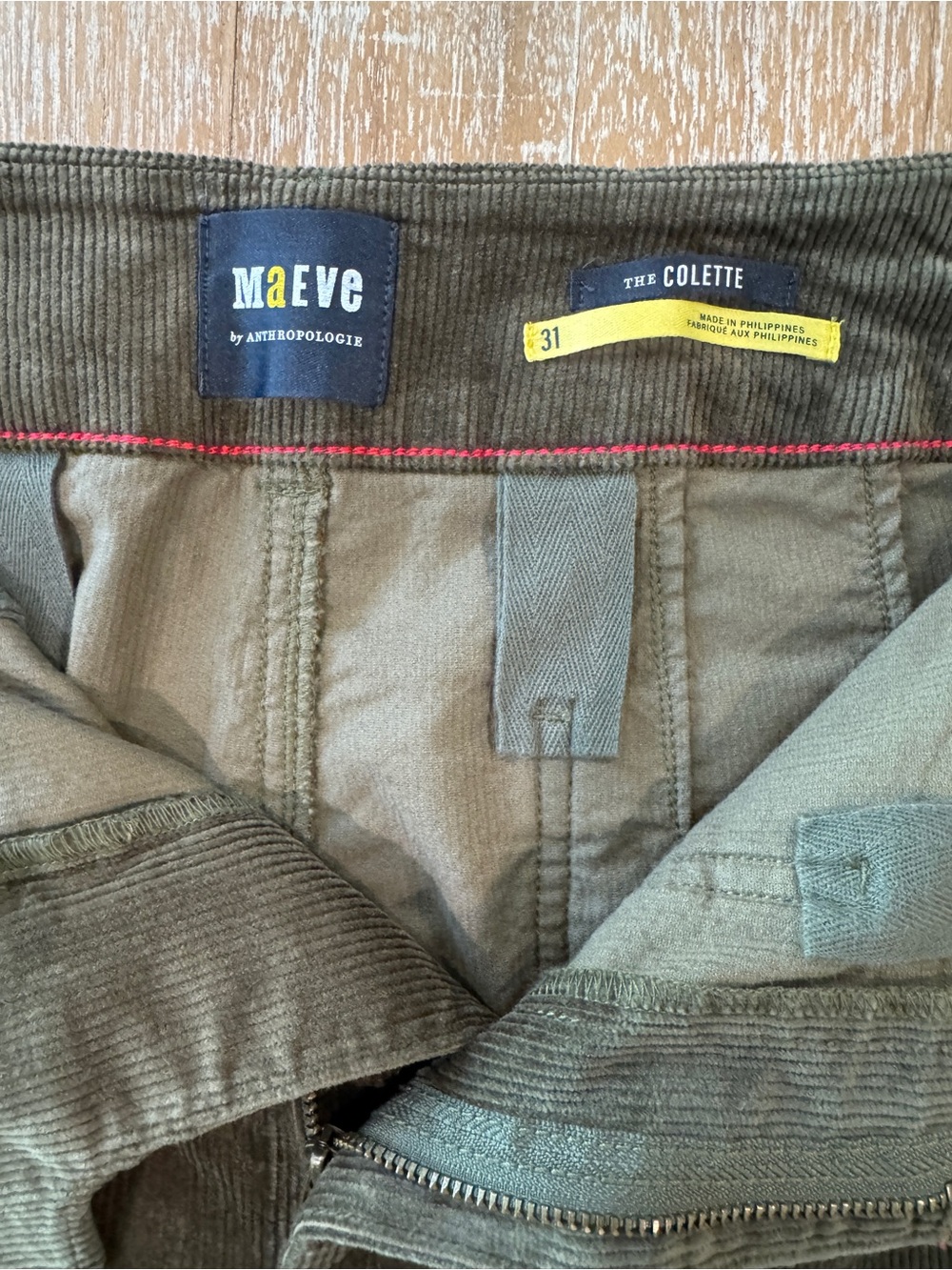 Maeve The Colette Wide Leg High Rise Cropped Corduroy Pants Olive Size 31 - Picture 3 of 9